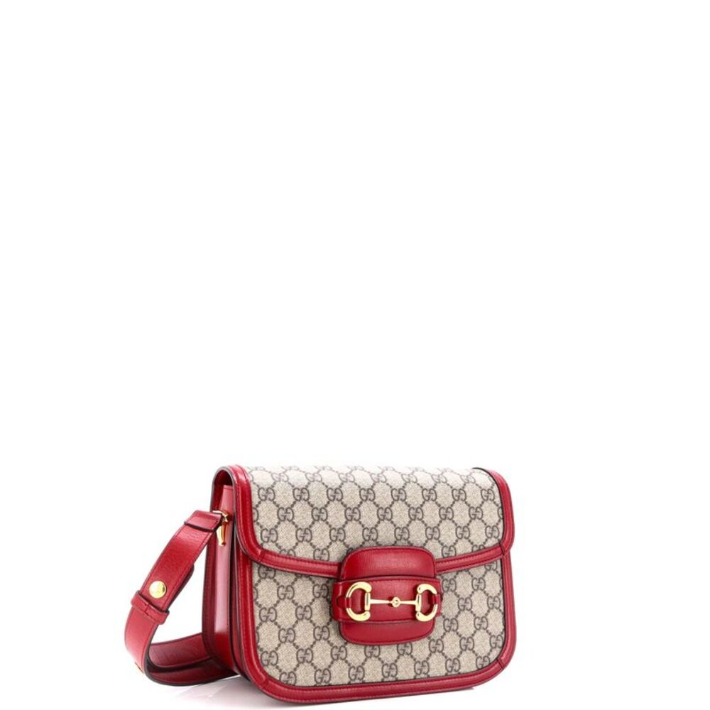 Gucci Horsebit 1955 Shoulder Bag GG Coated Canvas Small Brown, Red - Picture 2 of 6